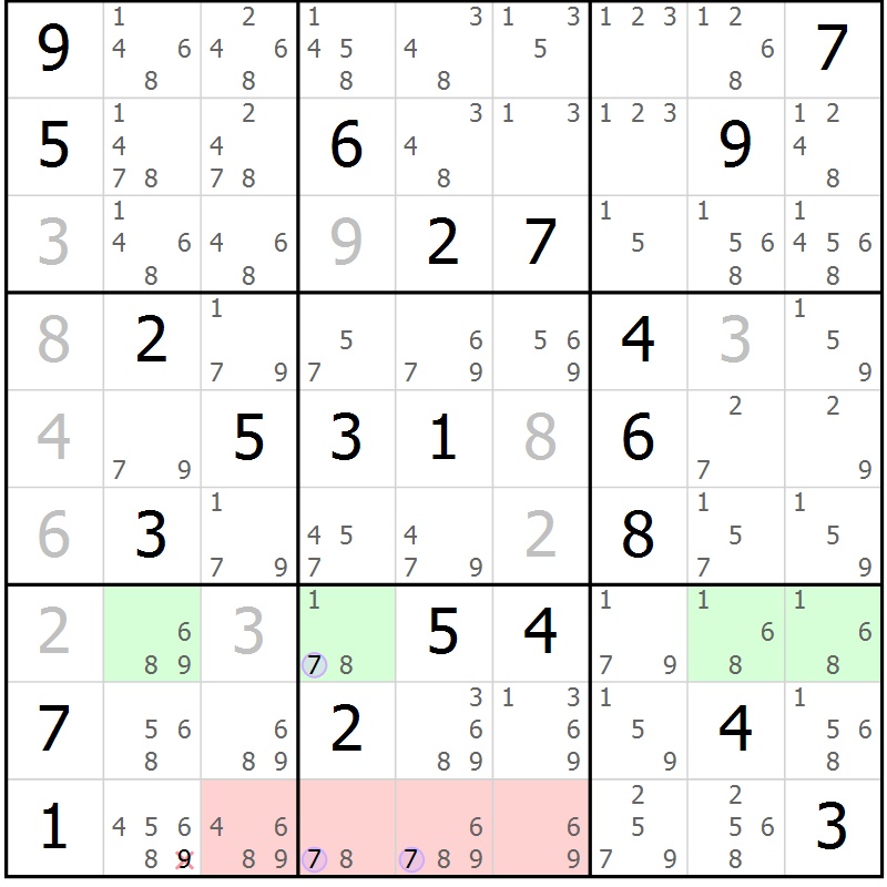 Position des candidats pour la solution de la Gr 20 page 23 du magazine de sudoku Suprême n° 024