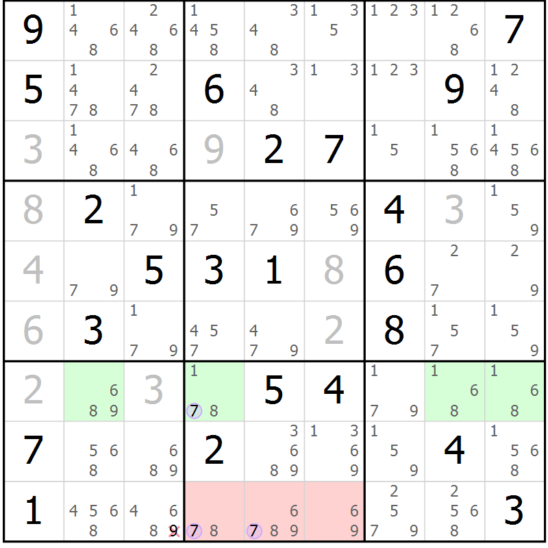 Position des candidats pour la solution de la Gr 20 page 23 du magazine de sudoku Suprême n° 024