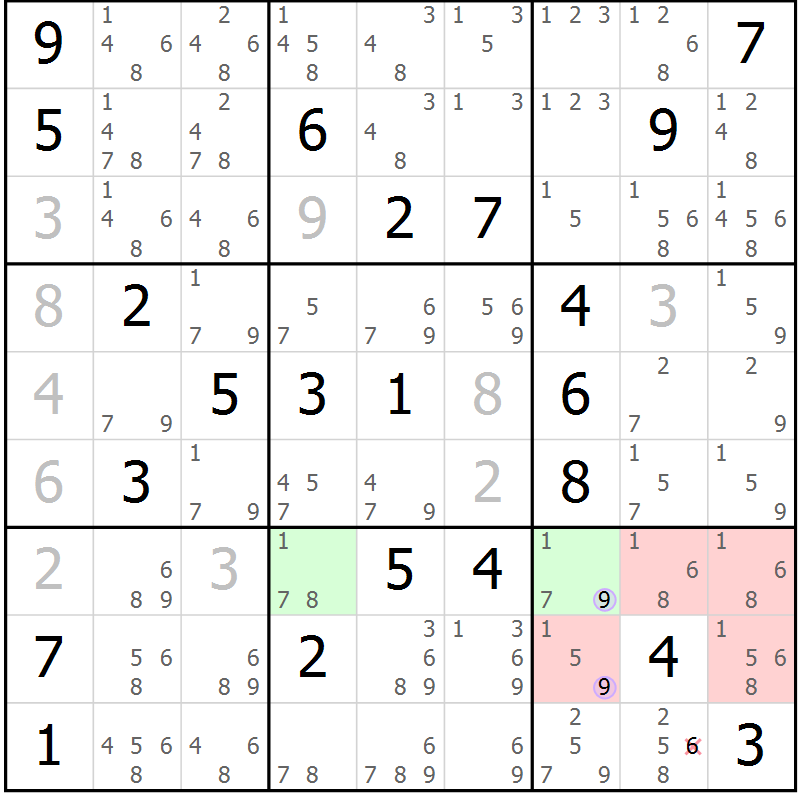 Position des candidats pour la solution de la Gr 20 page 23 du magazine de sudoku Suprême n° 024