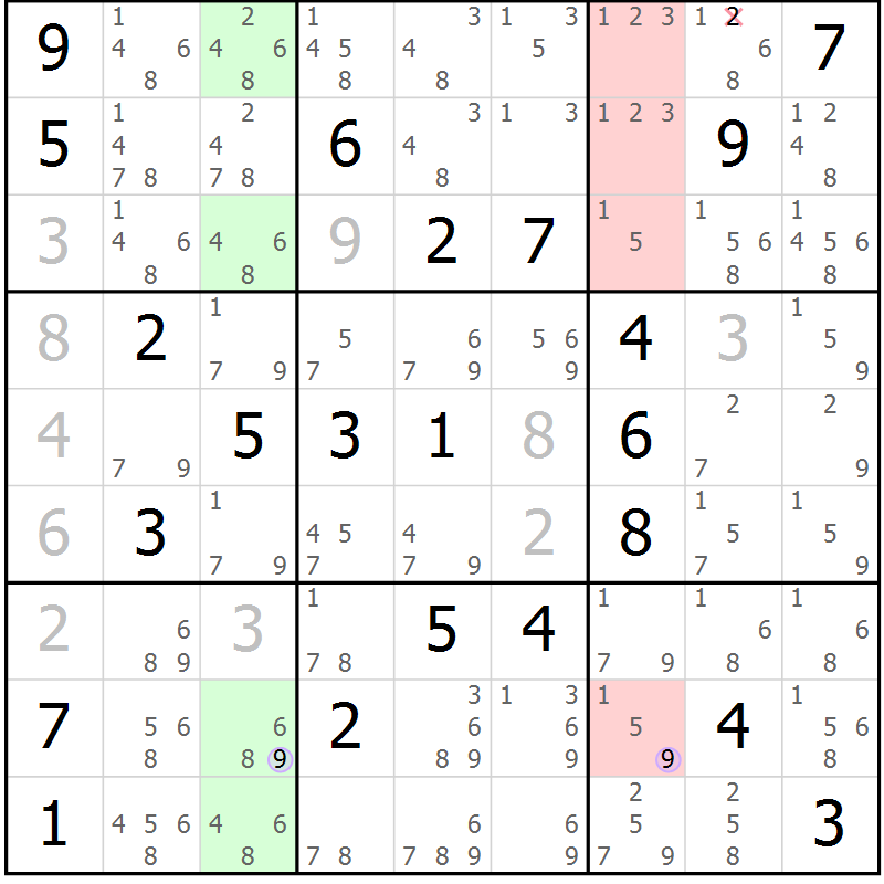 Position des candidats pour la solution de la Gr 20 page 23 du magazine de sudoku Suprême n° 024