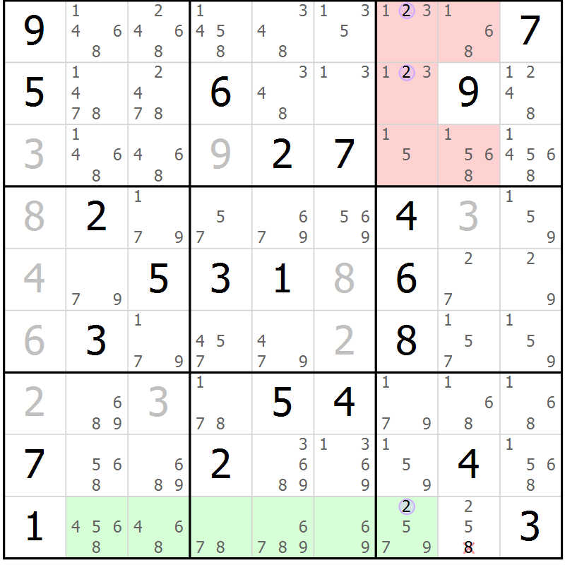 Position des candidats pour la solution de la Gr 20 page 23 du magazine de sudoku Suprême n° 024