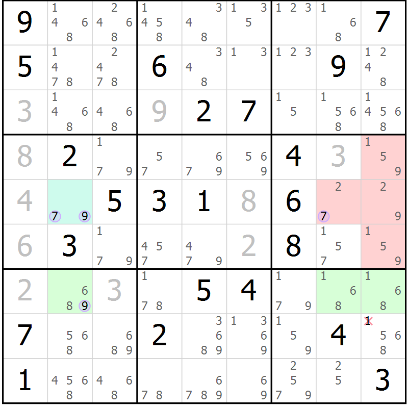 Position des candidats pour la solution de la Gr 20 page 23 du magazine de sudoku Suprême n° 024