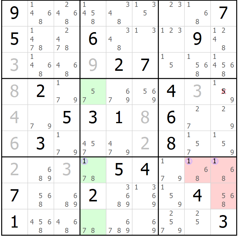Position des candidats pour la solution de la Gr 20 page 23 du magazine de sudoku Suprême n° 024