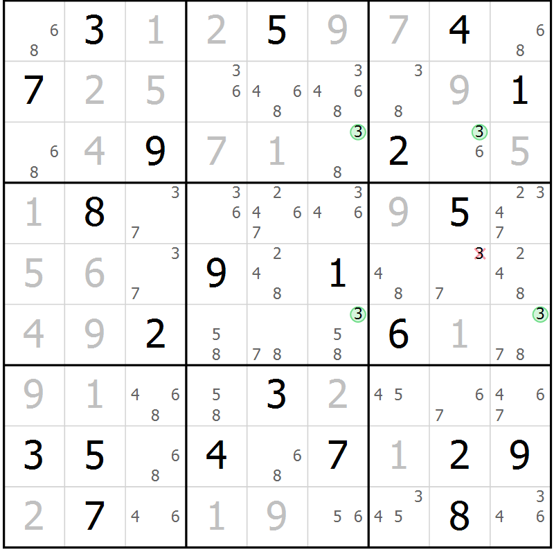 Position des candidats pour la solution de la Gr 21 page 24 du magazine de sudoku Suprême n° 024