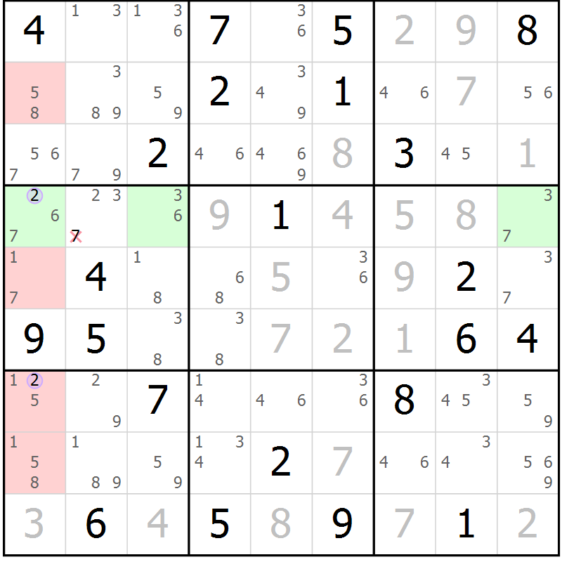 Position des candidats pour la solution de la Gr 22 page 25 du magazine de sudoku Suprême n° 024