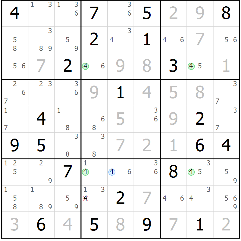Position des candidats pour la solution de la Gr 22 page 25 du magazine de sudoku Suprême n° 024