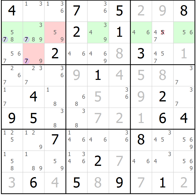 Position des candidats pour la solution de la Gr 22 page 25 du magazine de sudoku Suprême n° 024
