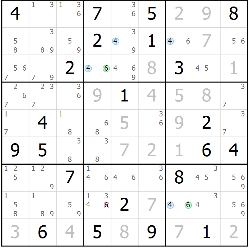 Position des candidats pour la solution de la Gr 22 page 25 du magazine de sudoku Suprême n° 024