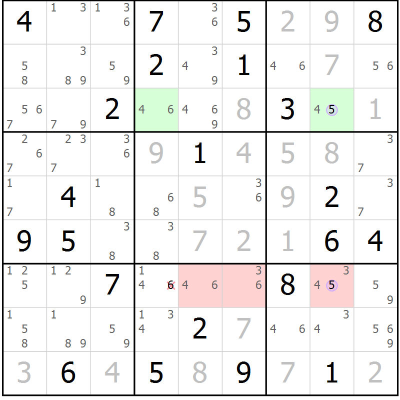 Position des candidats pour la solution de la Gr 22 page 25 du magazine de sudoku Suprême n° 024
