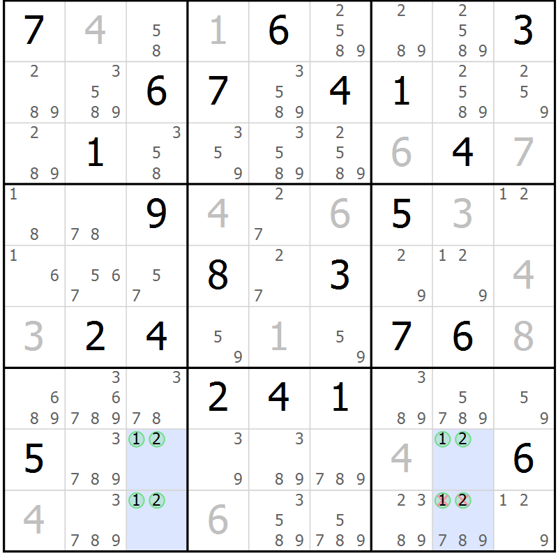 Position des candidats pour la solution de la Gr 23 page 26 du magazine de sudoku Suprême n° 024