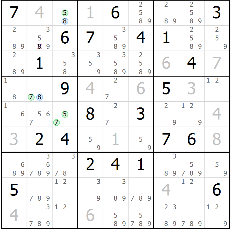 Position des candidats pour la solution de la Gr 23 page 26 du magazine de sudoku Suprême n° 024