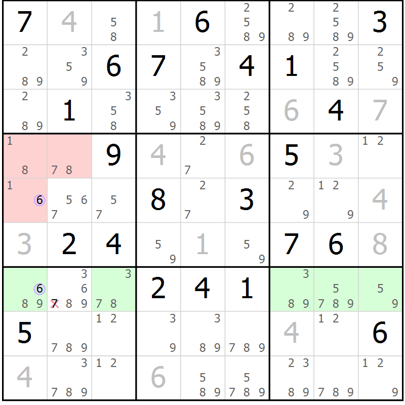Position des candidats pour la solution de la Gr 23 page 26 du magazine de sudoku Suprême n° 024