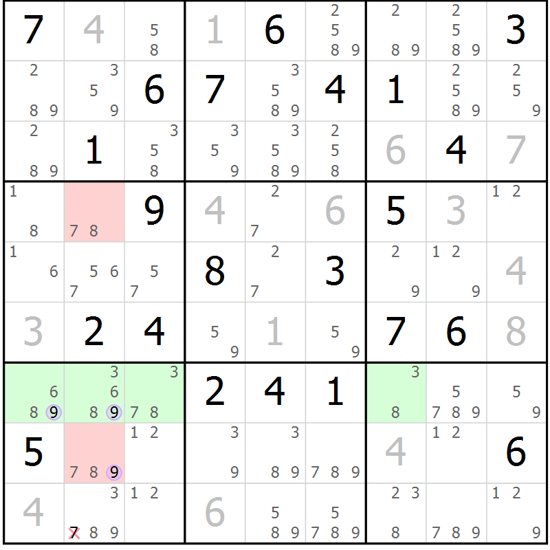 Position des candidats pour la solution de la Gr 23 page 26 du magazine de sudoku Suprême n° 024