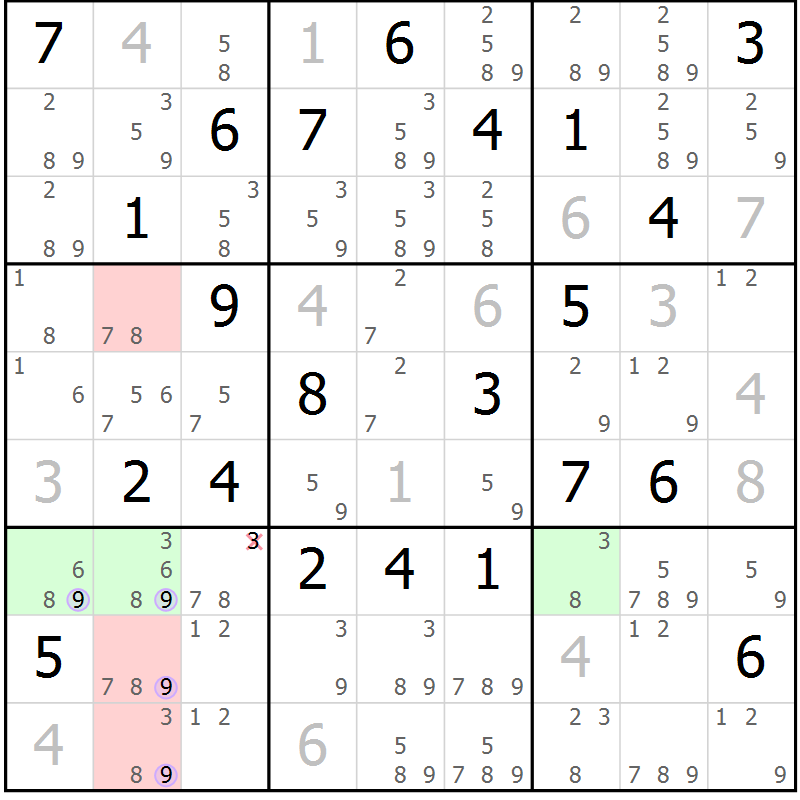 Position des candidats pour la solution de la Gr 23 page 26 du magazine de sudoku Suprême n° 024