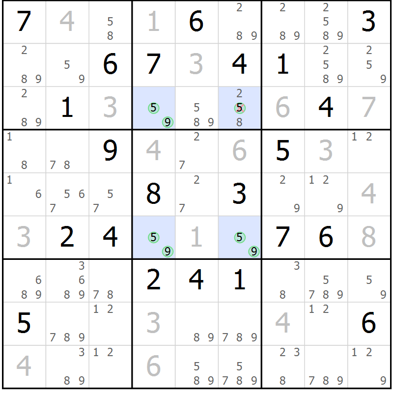 Position des candidats pour la solution de la Gr 23 page 26 du magazine de sudoku Suprême n° 024