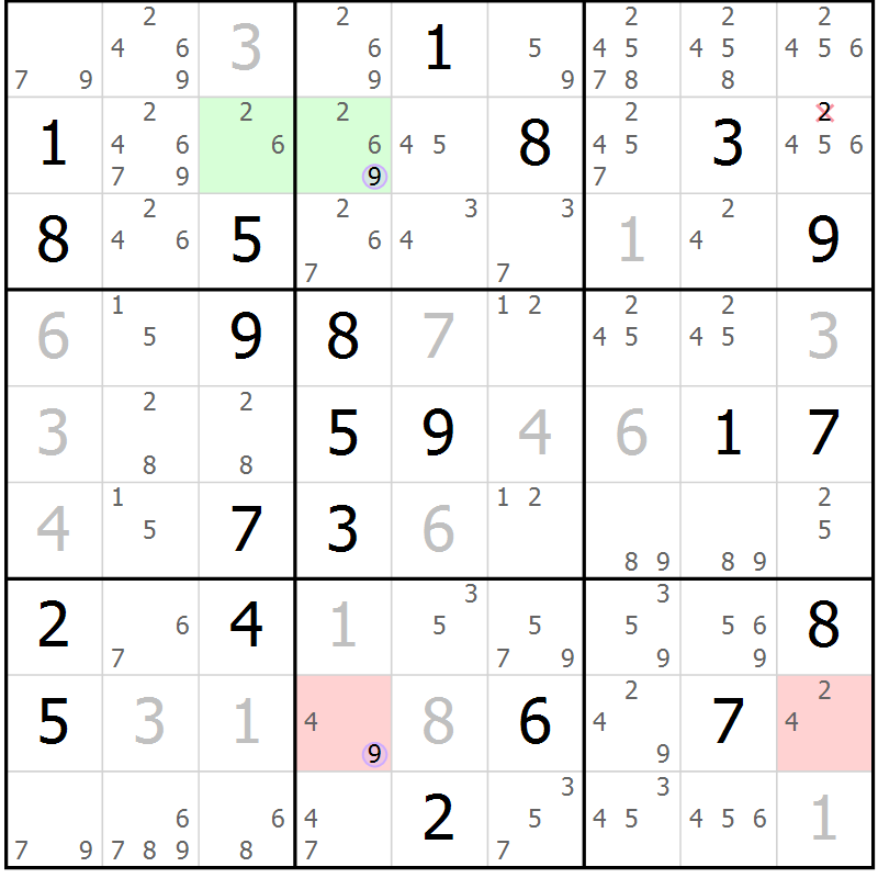 Position des candidats pour la solution de la Gr 24 page 27 du magazine de sudoku Suprême n° 024