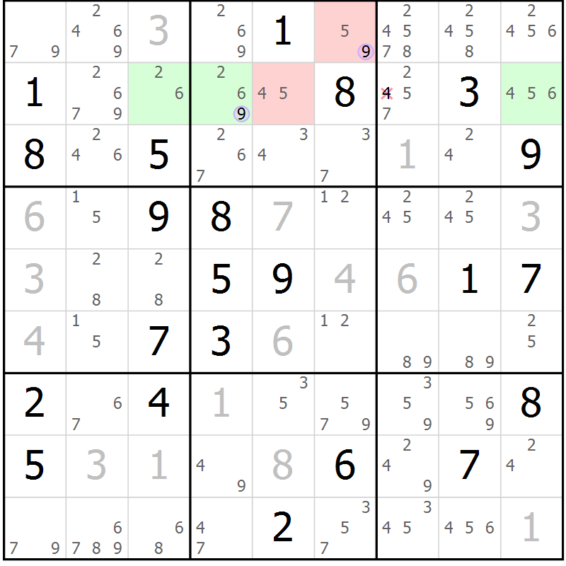 Position des candidats pour la solution de la Gr 24 page 27 du magazine de sudoku Suprême n° 024