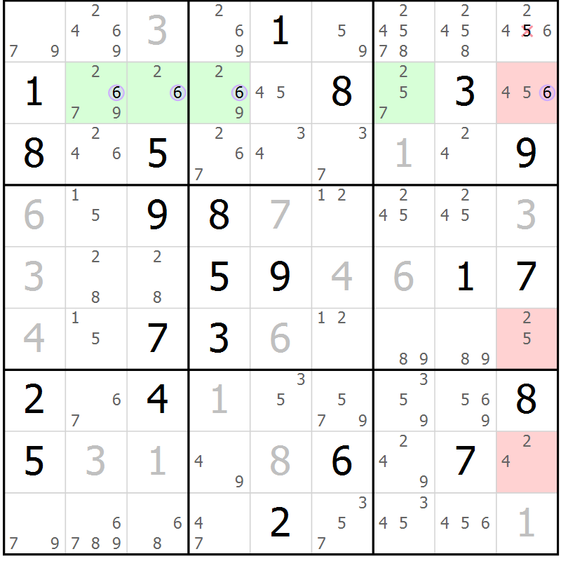 Position des candidats pour la solution de la Gr 24 page 27 du magazine de sudoku Suprême n° 024