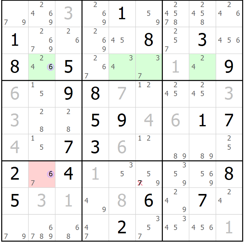 Position des candidats pour la solution de la Gr 24 page 27 du magazine de sudoku Suprême n° 024