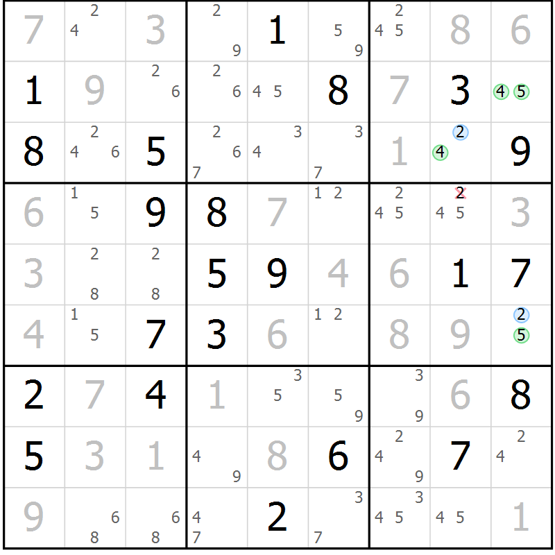 Position des candidats pour la solution de la Gr 24 page 27 du magazine de sudoku Suprême n° 024
