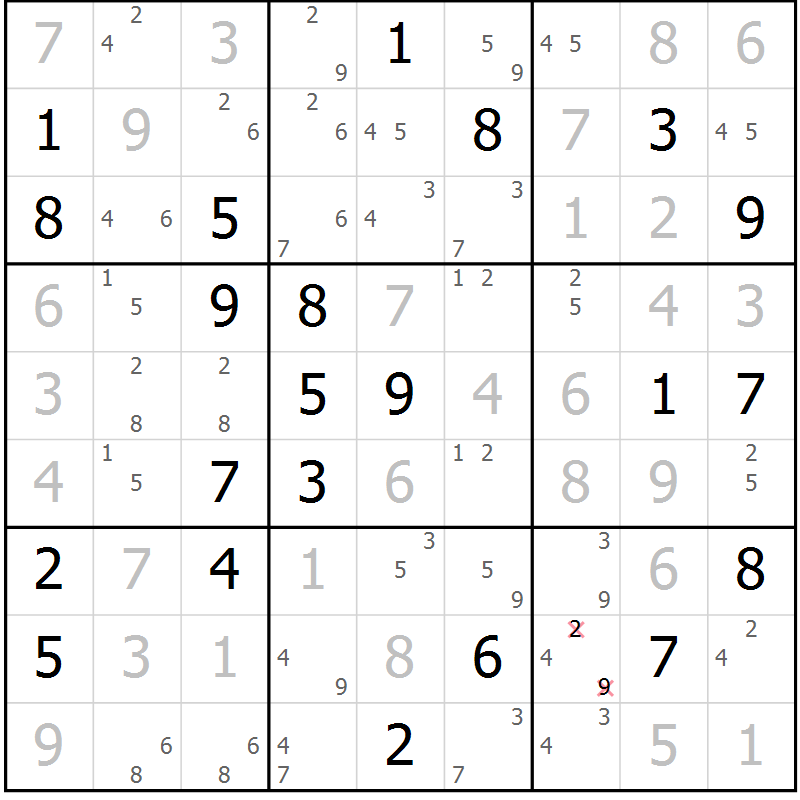 Position des candidats pour la solution de la Gr 24 page 27 du magazine de sudoku Suprême n° 024