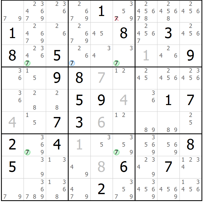 Position des candidats pour la solution de la Gr 24 page 27 du magazine de sudoku Suprême n° 024