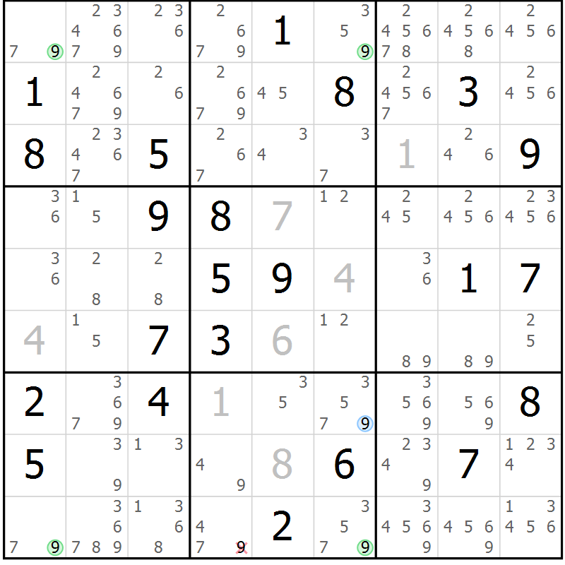 Position des candidats pour la solution de la Gr 24 page 27 du magazine de sudoku Suprême n° 024