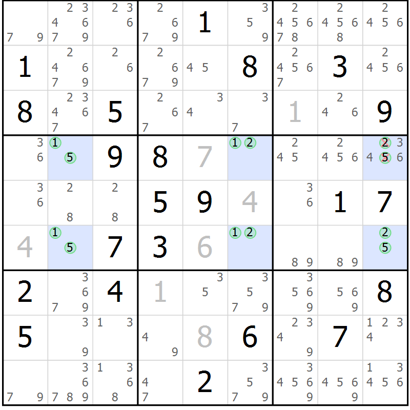 Position des candidats pour la solution de la Gr 24 page 27 du magazine de sudoku Suprême n° 024