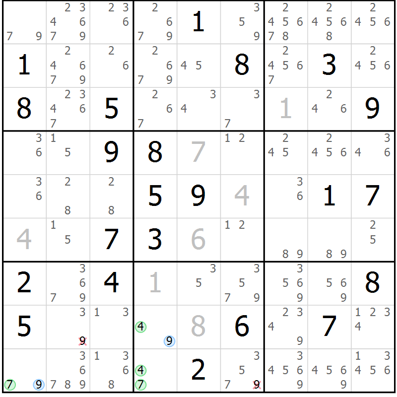 Position des candidats pour la solution de la Gr 24 page 27 du magazine de sudoku Suprême n° 024