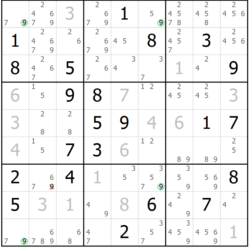 Position des candidats pour la solution de la Gr 24 page 27 du magazine de sudoku Suprême n° 024
