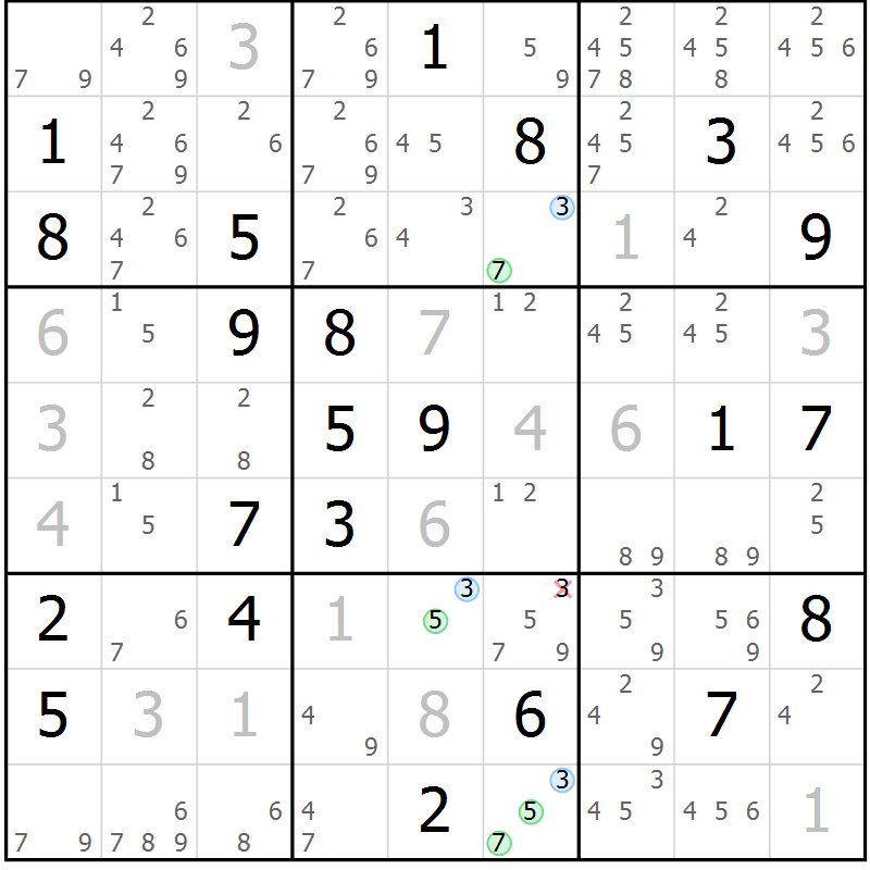 Position des candidats pour la solution de la Gr 24 page 27 du magazine de sudoku Suprême n° 024