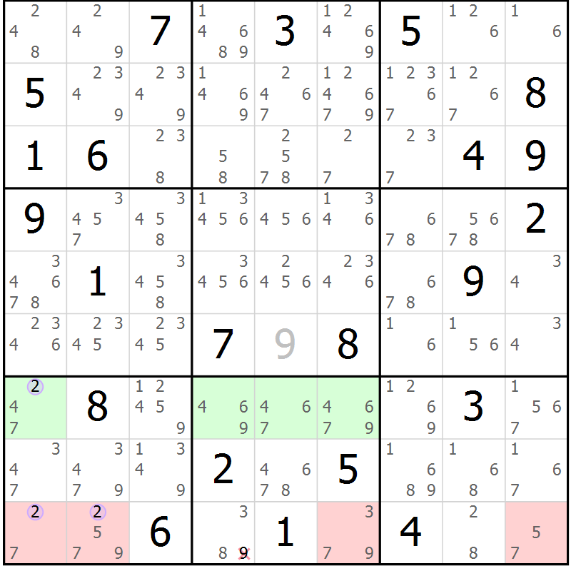 Position des candidats pour la solution de la Gr 25 page 28 du magazine de sudoku Suprême n° 024