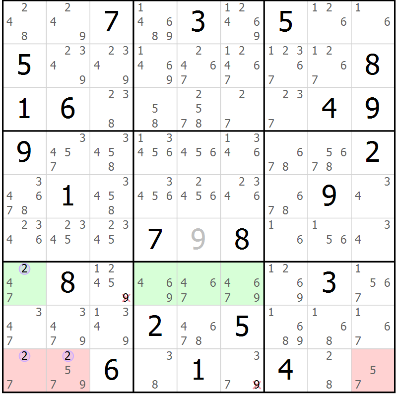 Position des candidats pour la solution de la Gr 25 page 28 du magazine de sudoku Suprême n° 024