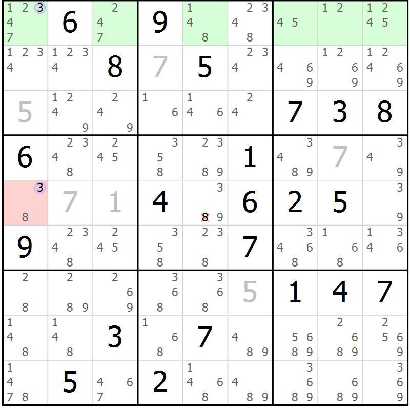 Position des candidats pour la solution de la Gr 26 page 29 du magazine de sudoku Suprême n° 024