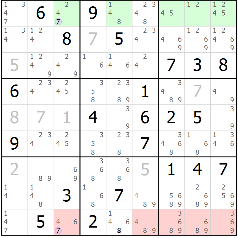 Position des candidats pour la solution de la Gr 26 page 29 du magazine de sudoku Suprême n° 024