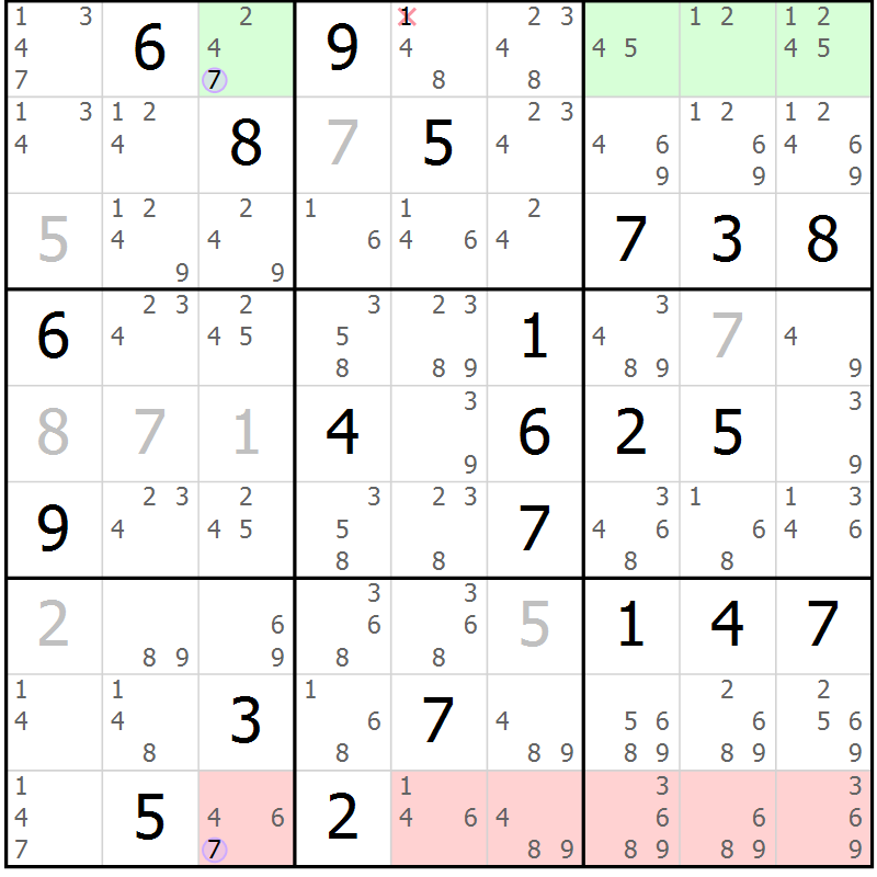 Position des candidats pour la solution de la Gr 26 page 29 du magazine de sudoku Suprême n° 024