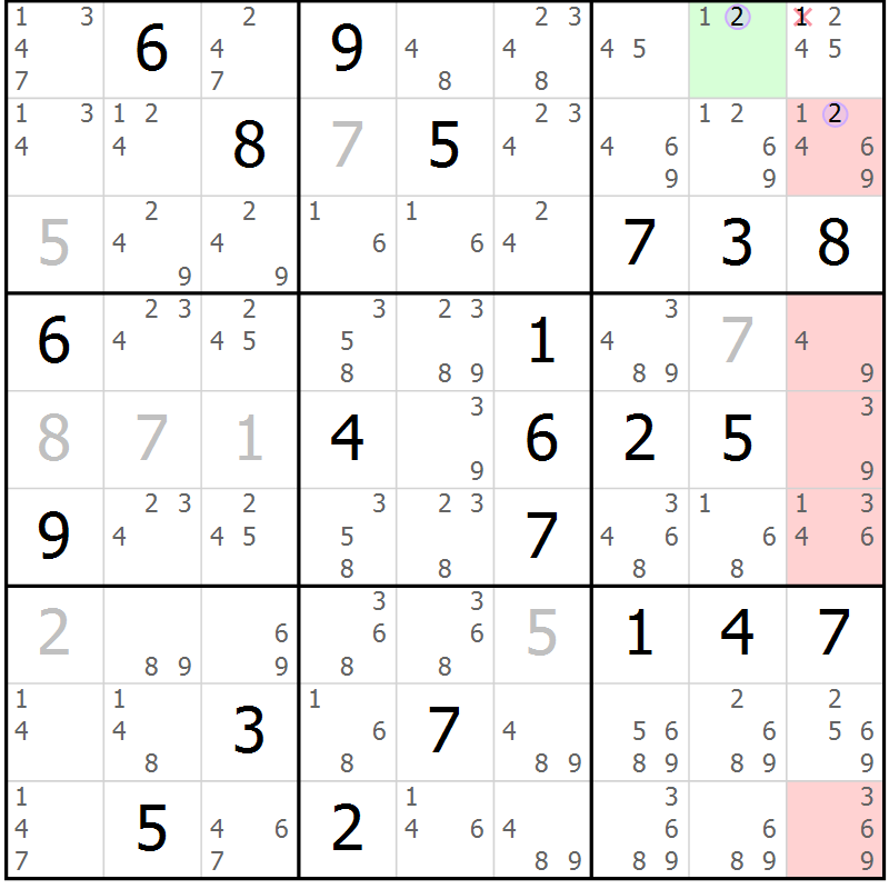 Position des candidats pour la solution de la Gr 26 page 29 du magazine de sudoku Suprême n° 024