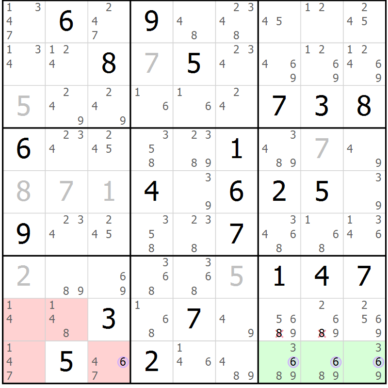 Position des candidats pour la solution de la Gr 26 page 29 du magazine de sudoku Suprême n° 024