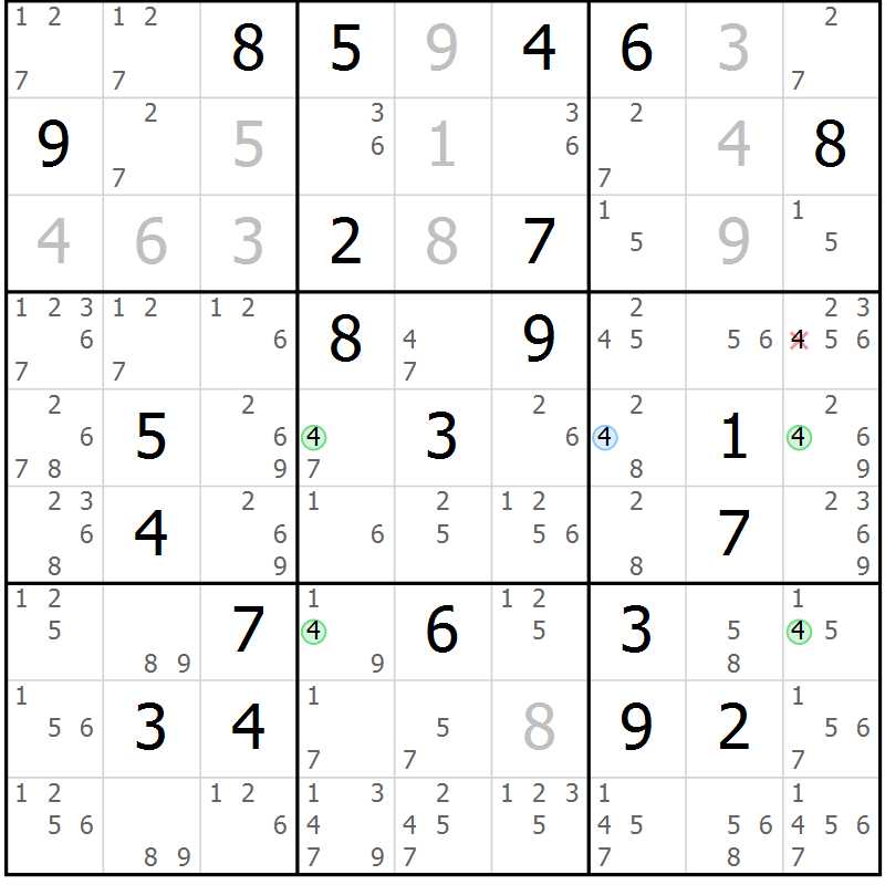 Position des candidats pour la solution de la Gr 27 page 30 du magazine de sudoku Suprême n° 024