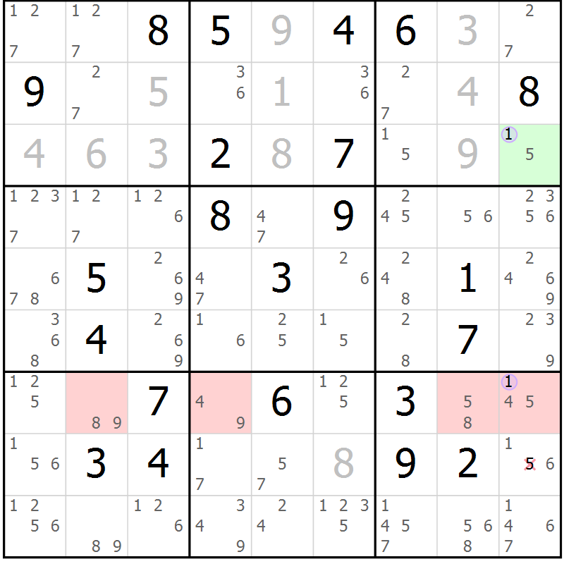 Position des candidats pour la solution de la Gr 27 page 30 du magazine de sudoku Suprême n° 024