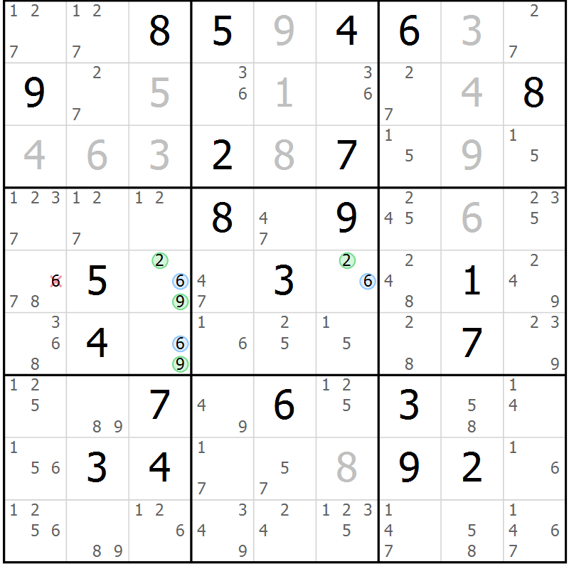 Position des candidats pour la solution de la Gr 27 page 30 du magazine de sudoku Suprême n° 024