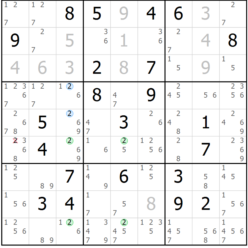 Position des candidats pour la solution de la Gr 27 page 30 du magazine de sudoku Suprême n° 024