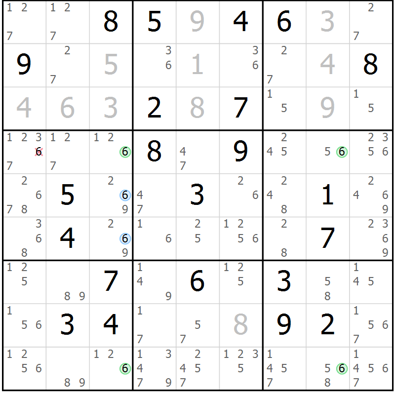 Position des candidats pour la solution de la Gr 27 page 30 du magazine de sudoku Suprême n° 024