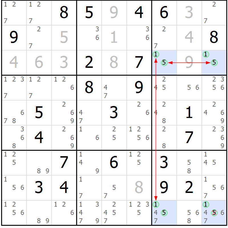 Position des candidats pour la solution de la Gr 27 page 30 du magazine de sudoku Suprême n° 024