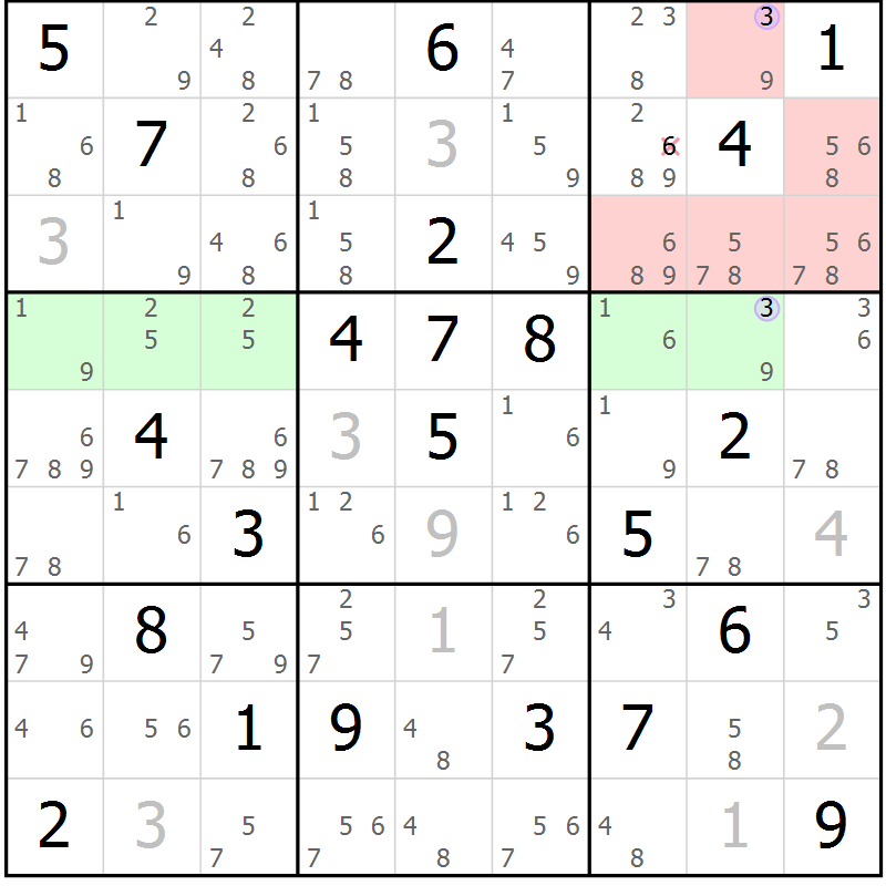 Position des candidats pour la solution de la Gr 28 page 31 du magazine de sudoku Suprême n° 024