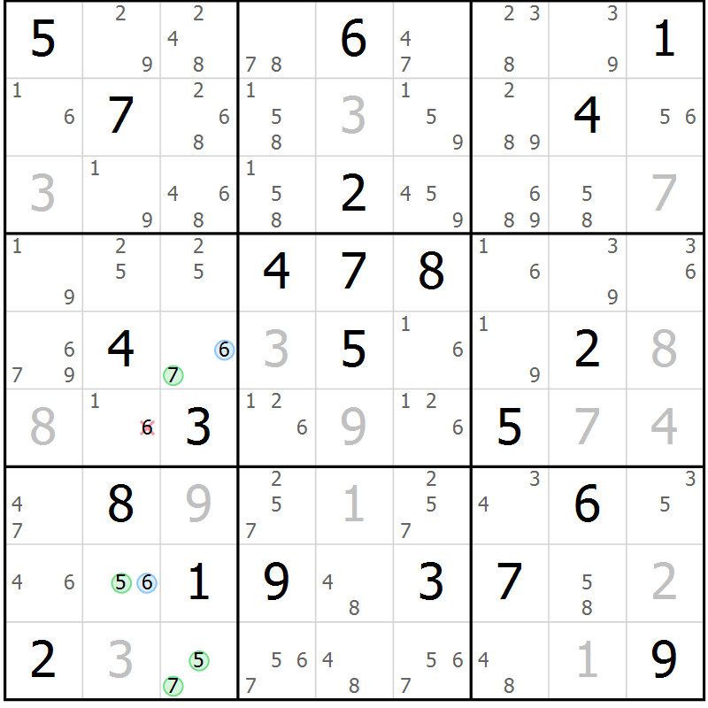Position des candidats pour la solution de la Gr 28 page 31 du magazine de sudoku Suprême n° 024