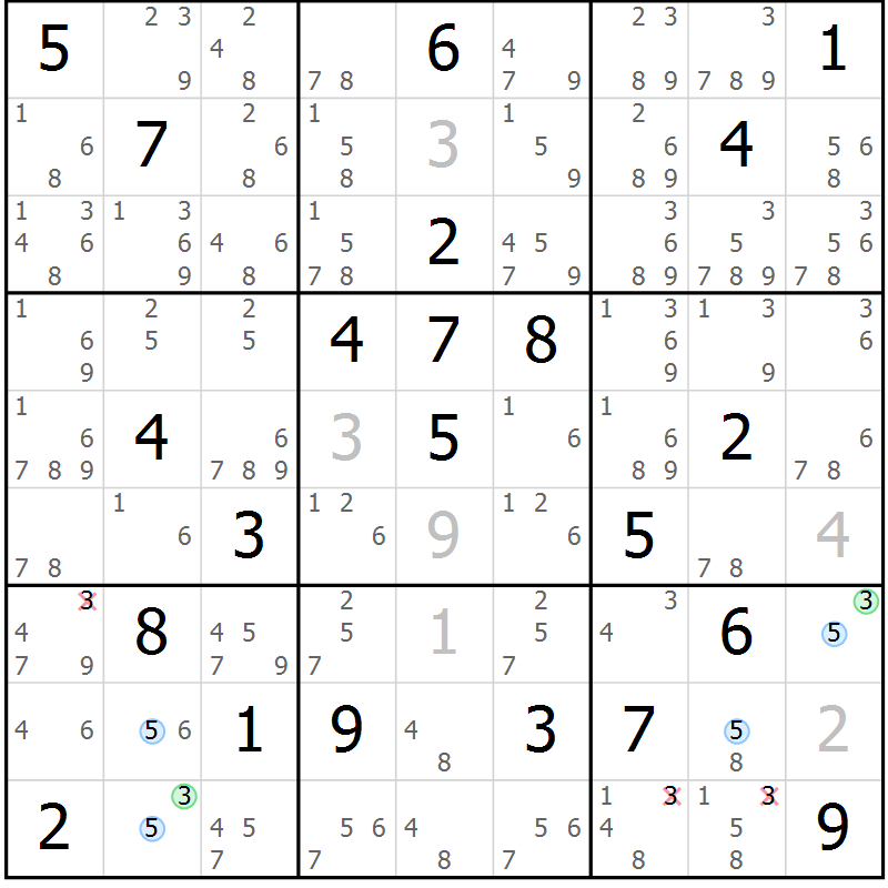 Position des candidats pour la solution de la Gr 28 page 31 du magazine de sudoku Suprême n° 024
