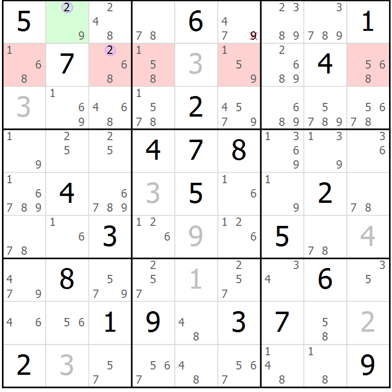 Position des candidats pour la solution de la Gr 28 page 31 du magazine de sudoku Suprême n° 024