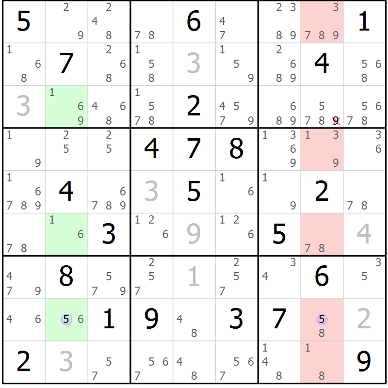 Position des candidats pour la solution de la Gr 28 page 31 du magazine de sudoku Suprême n° 024
