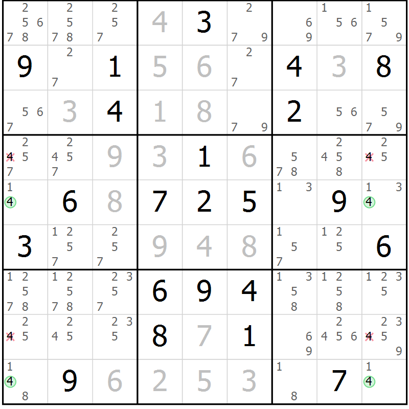Position des candidats pour la solution de la Gr 29 page 32 du magazine de sudoku Suprême n° 024